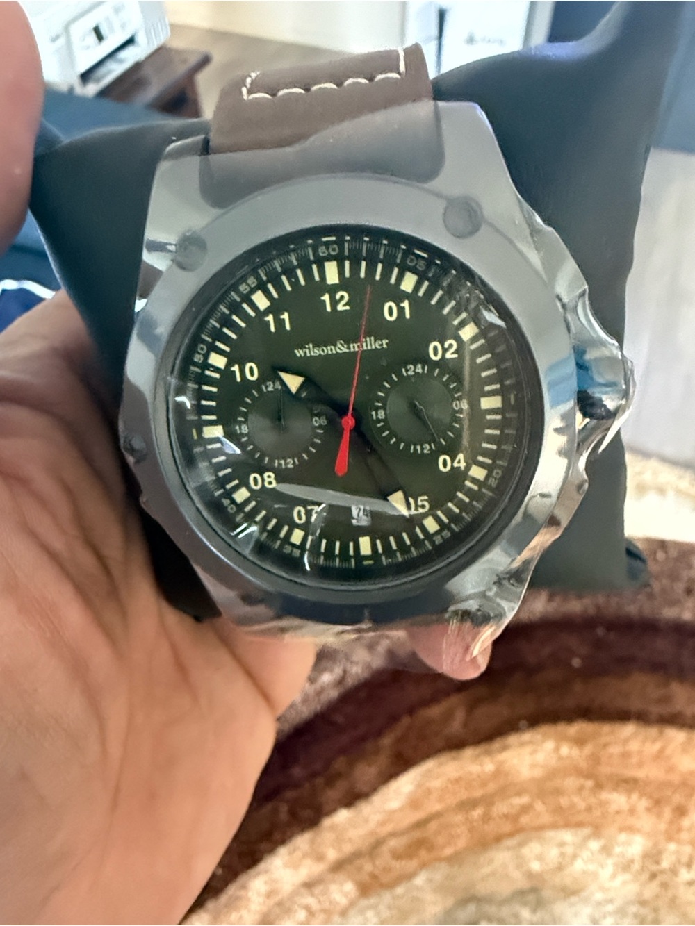 Wilson & Miller Green Tactical Dial Men's Watch with Brown Strap